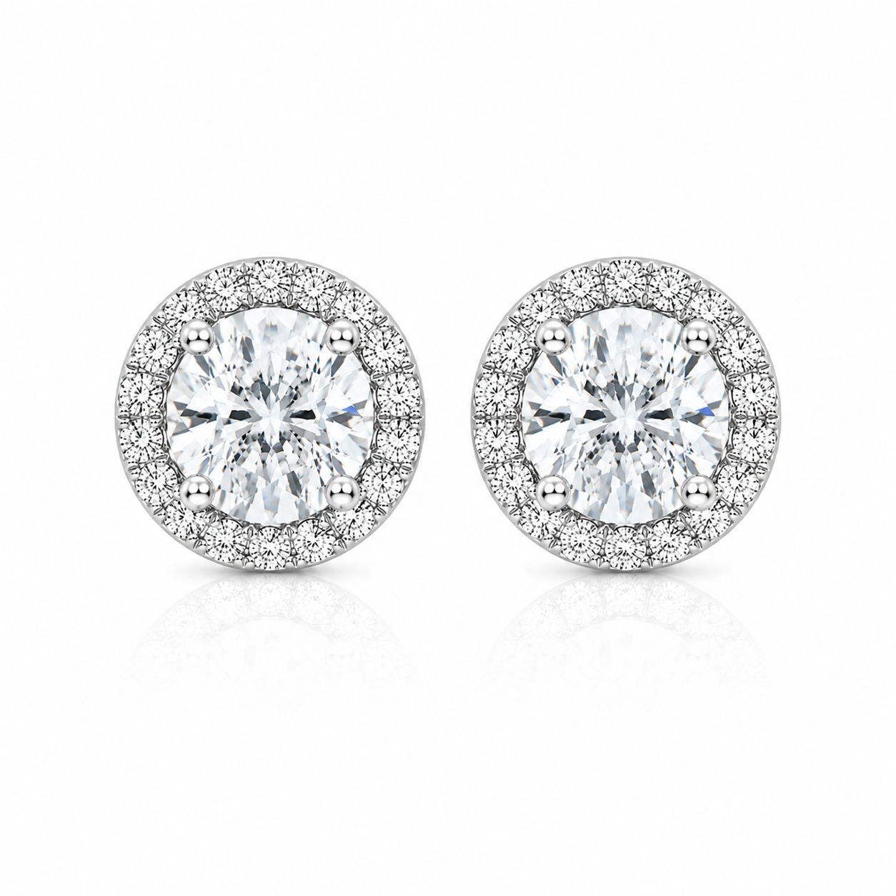 Round Halo Diamond Stud Earrings
