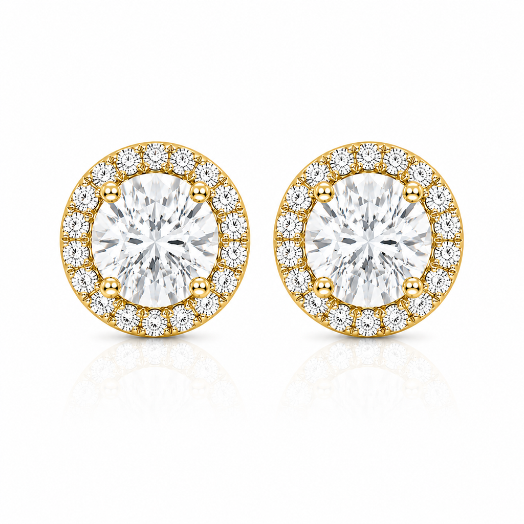 Round Halo Diamond Stud Earrings