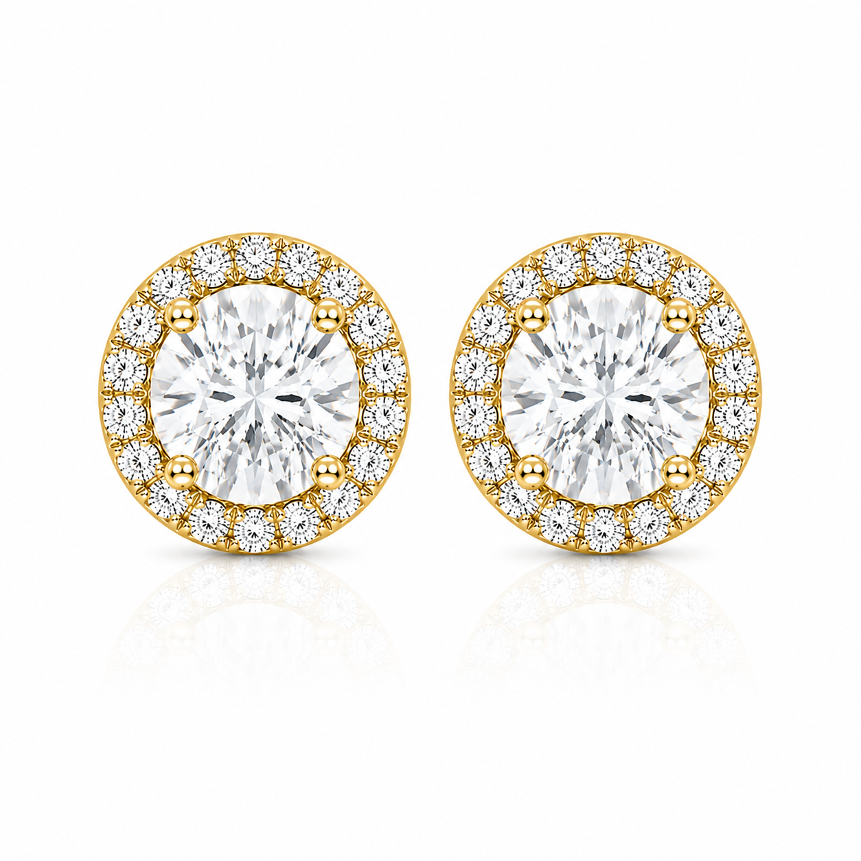 Round Halo Diamond Stud Earrings