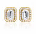 Emerald Halo Diamond Stud Earrings