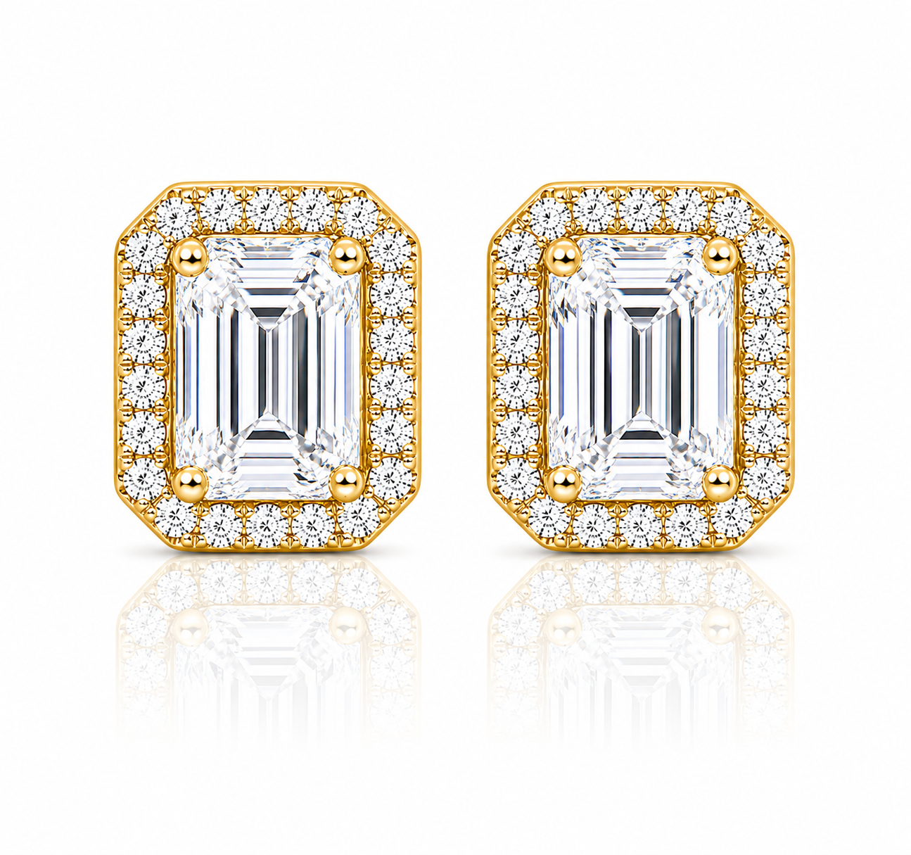 Emerald Halo Diamond Stud Earrings
