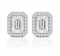 Emerald Halo Diamond Stud Earrings