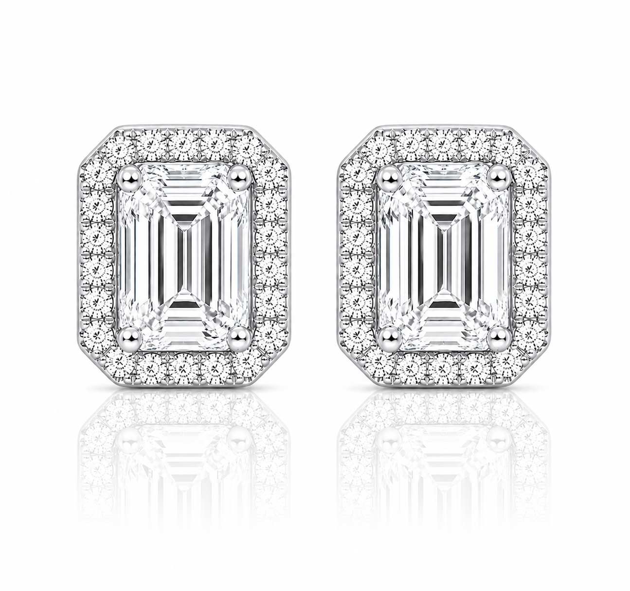Emerald Halo Diamond Stud Earrings