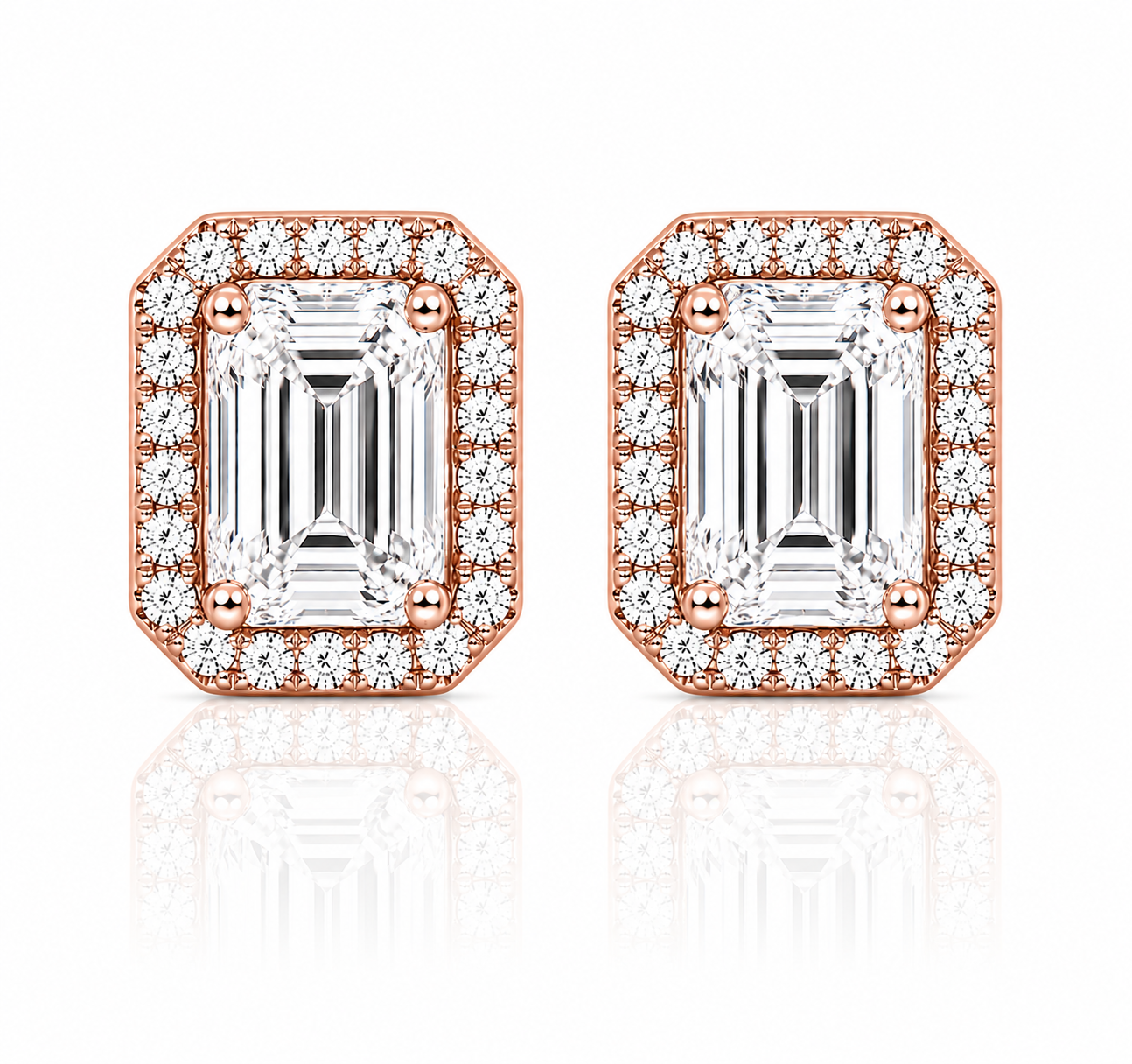 Emerald Halo Diamond Stud Earrings