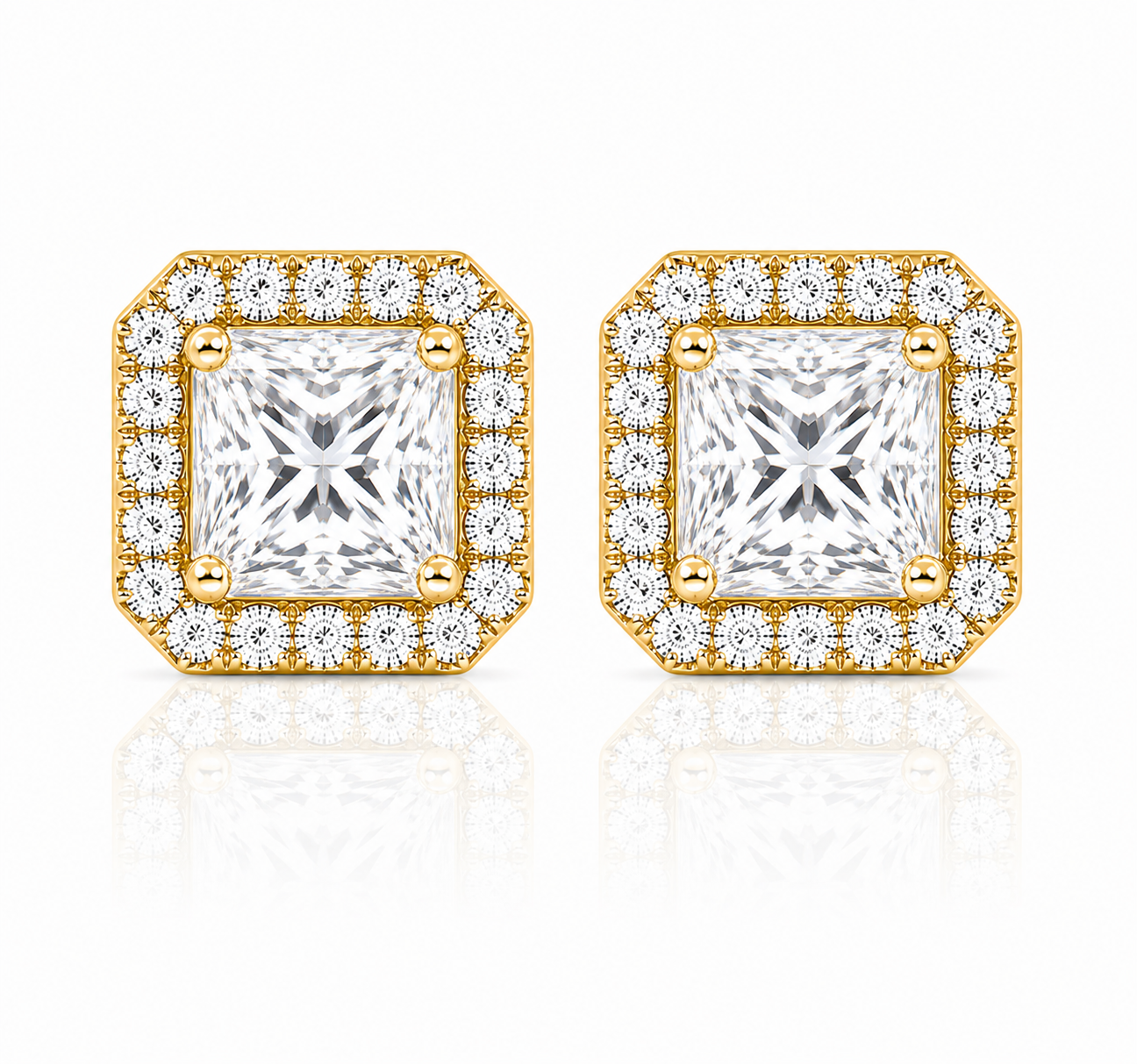 Princess Halo Diamond Stud Earrings