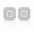 Princess Halo Diamond Stud Earrings