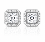 Princess Halo Diamond Stud Earrings