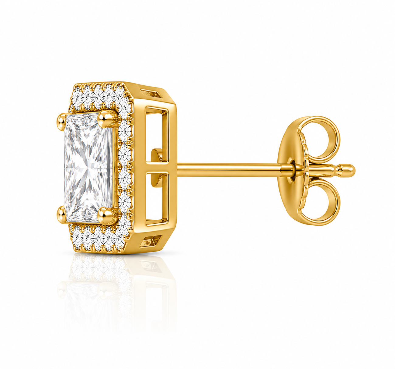 Princess Halo Diamond Stud Earrings