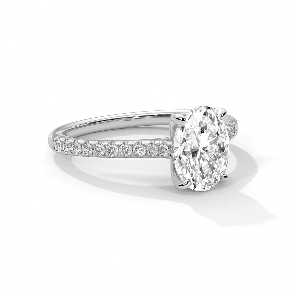 2 Carat, D-E Colour, VVS-VS Clarity, Excellent Cut, Oval Cut Sidestone Ring