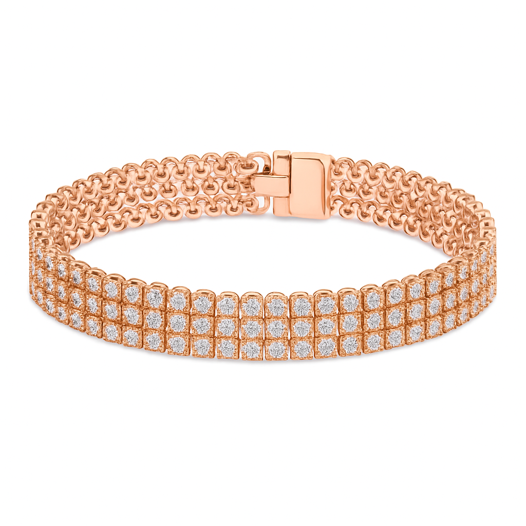 10 ct Sparkling White Gold 3-Row Diamond Bracelet in 10k Gold