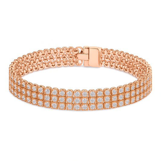 10 ct Sparkling 3-Row Rose Gold Diamond Bracelet in 10k Gold