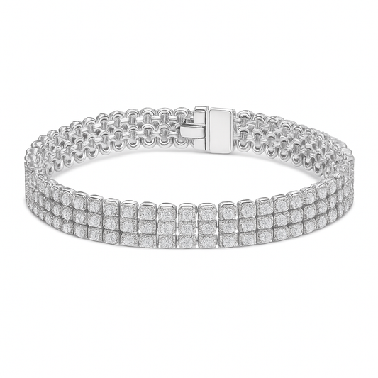 10 ct Sparkling White Gold 3-Row Diamond Bracelet in 10k Gold