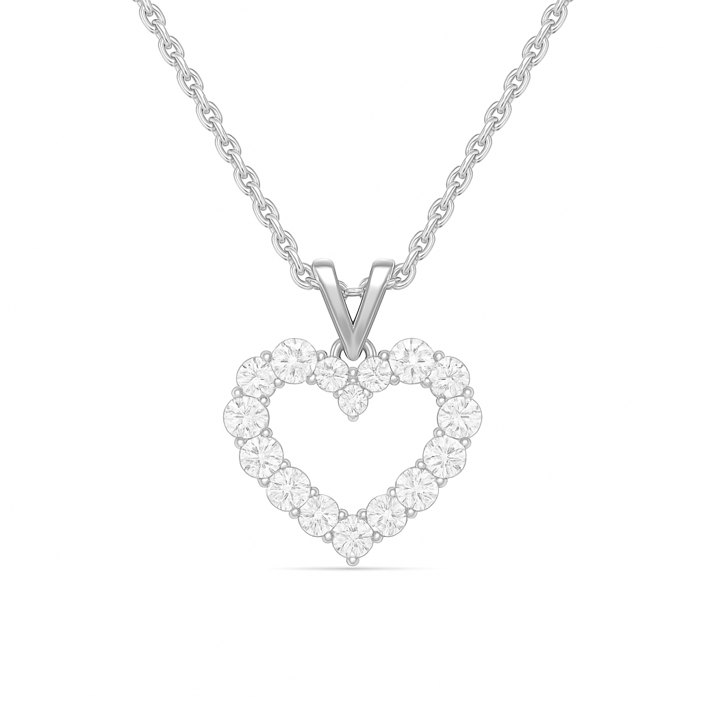 1 Carat, Colour D-E, Clarity VVS-VS Heart Diamond Pendant Necklace with Chain in Sterling Silver