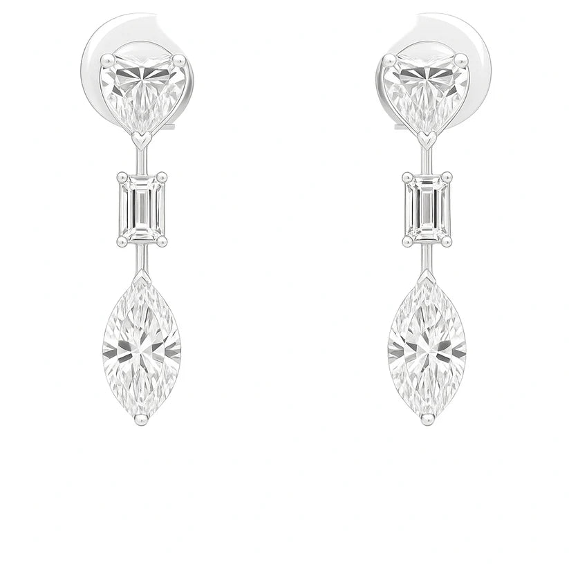 3 Carat Trio-Cut Diamond Drop Earrings with Pear, Emerald, and Marquise in Sterling Silver