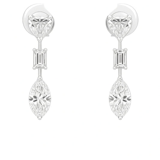 3 Carat Trio-Cut Diamond Drop Earrings with Pear, Emerald, and Marquise in Sterling Silver