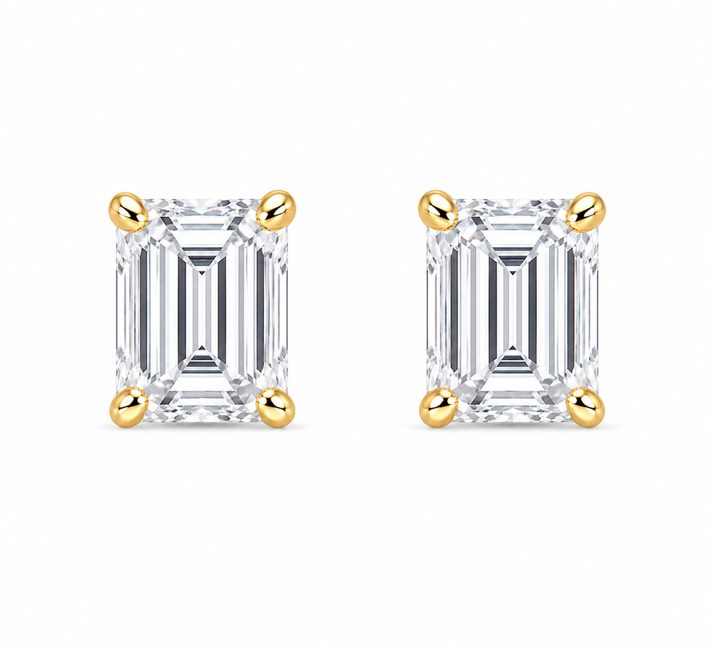 Emerald-Cut Diamond Solitaire Studs