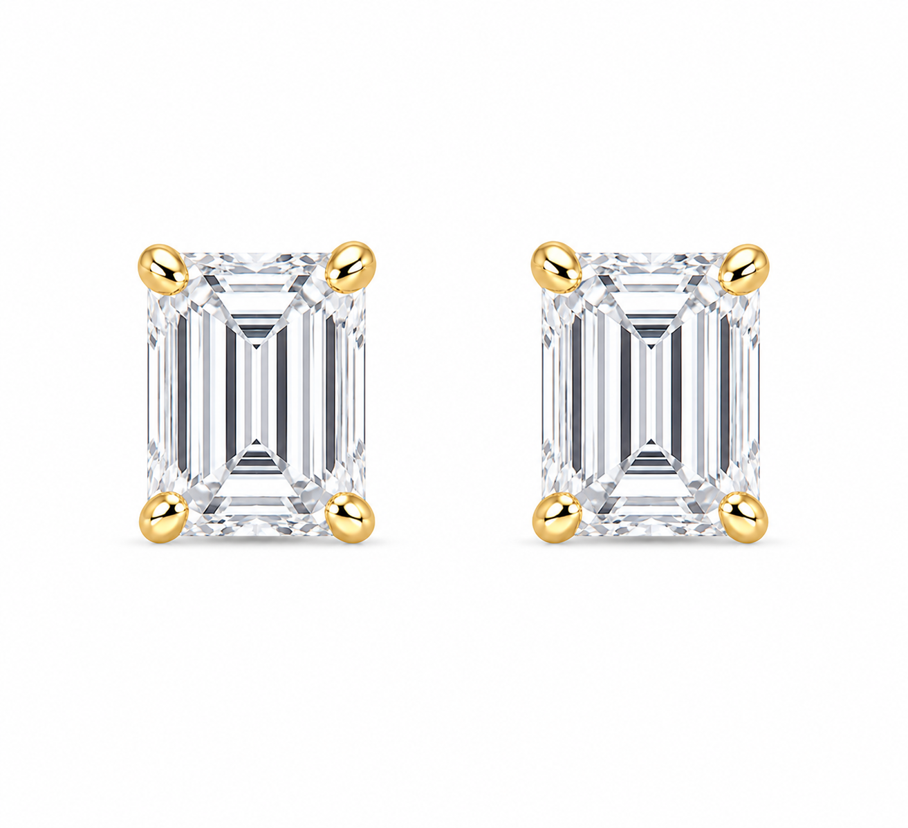 Emerald-Cut Diamond Solitaire Studs
