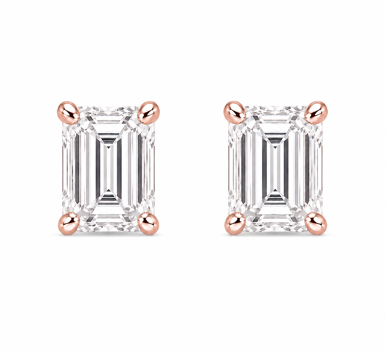 Emerald-Cut Diamond Solitaire Studs