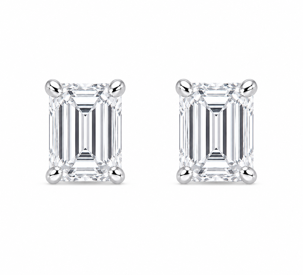 Emerald-Cut Diamond Solitaire Studs