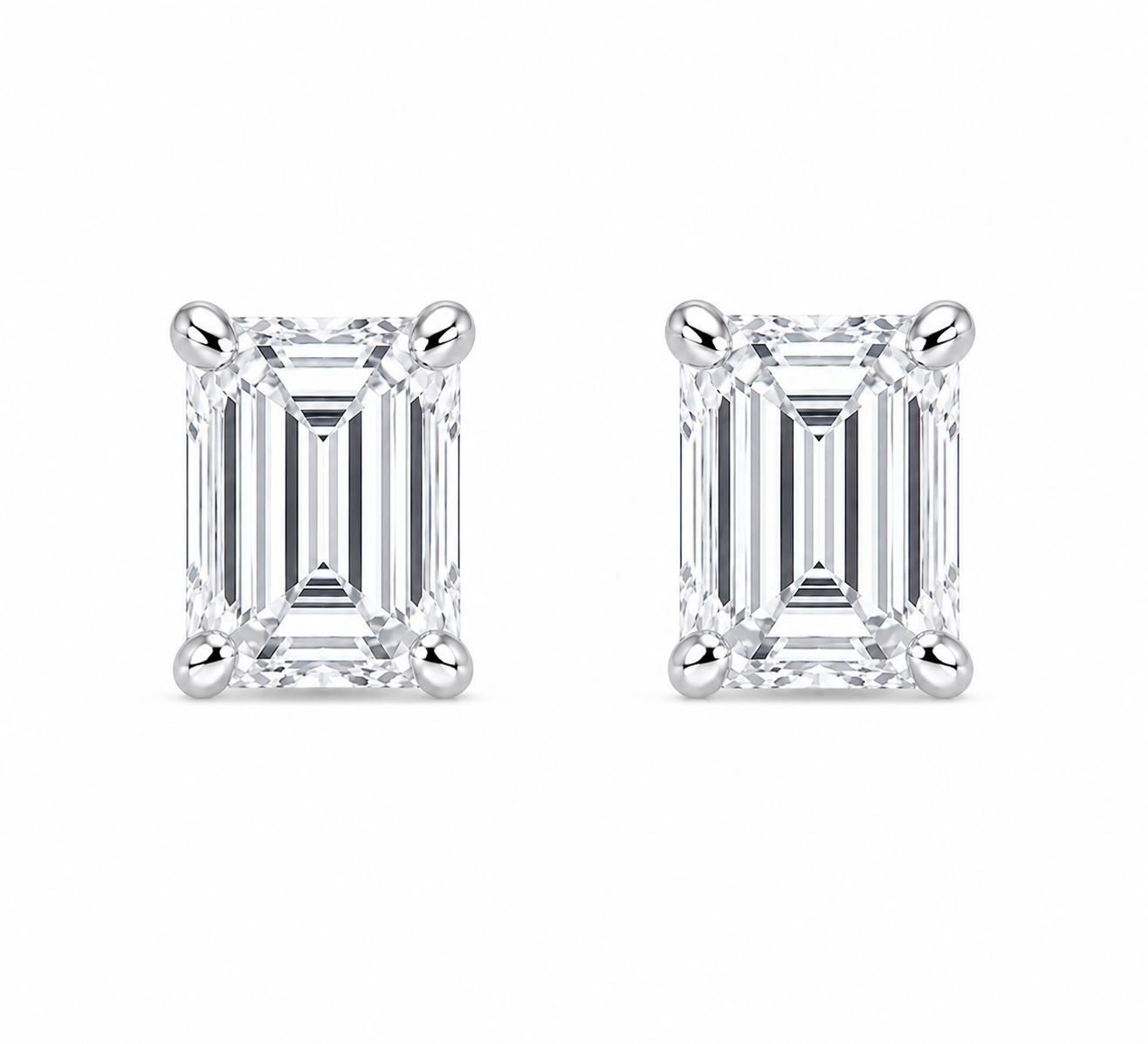 Emerald-Cut Diamond Solitaire Studs