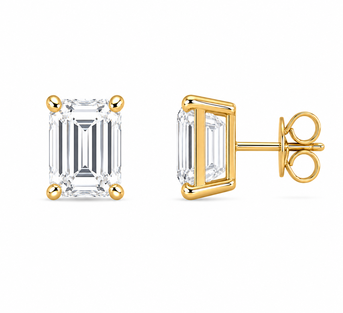 Emerald-Cut Diamond Solitaire Studs