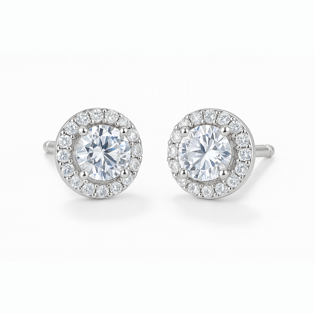 4 Carat Halo Cut Diamond Stud Earrings