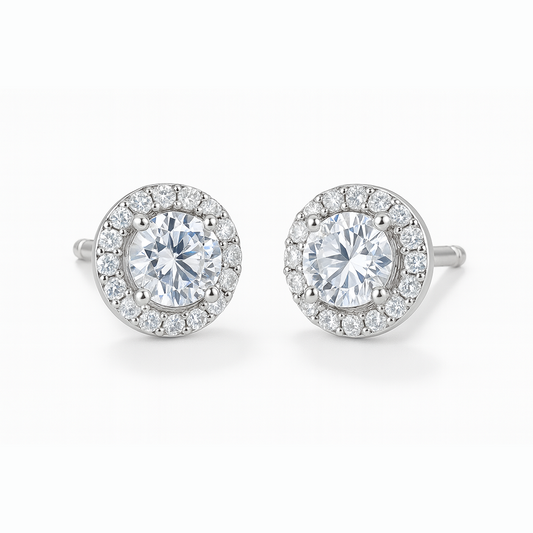 4 Carat Halo Cut Diamond Stud Earrings