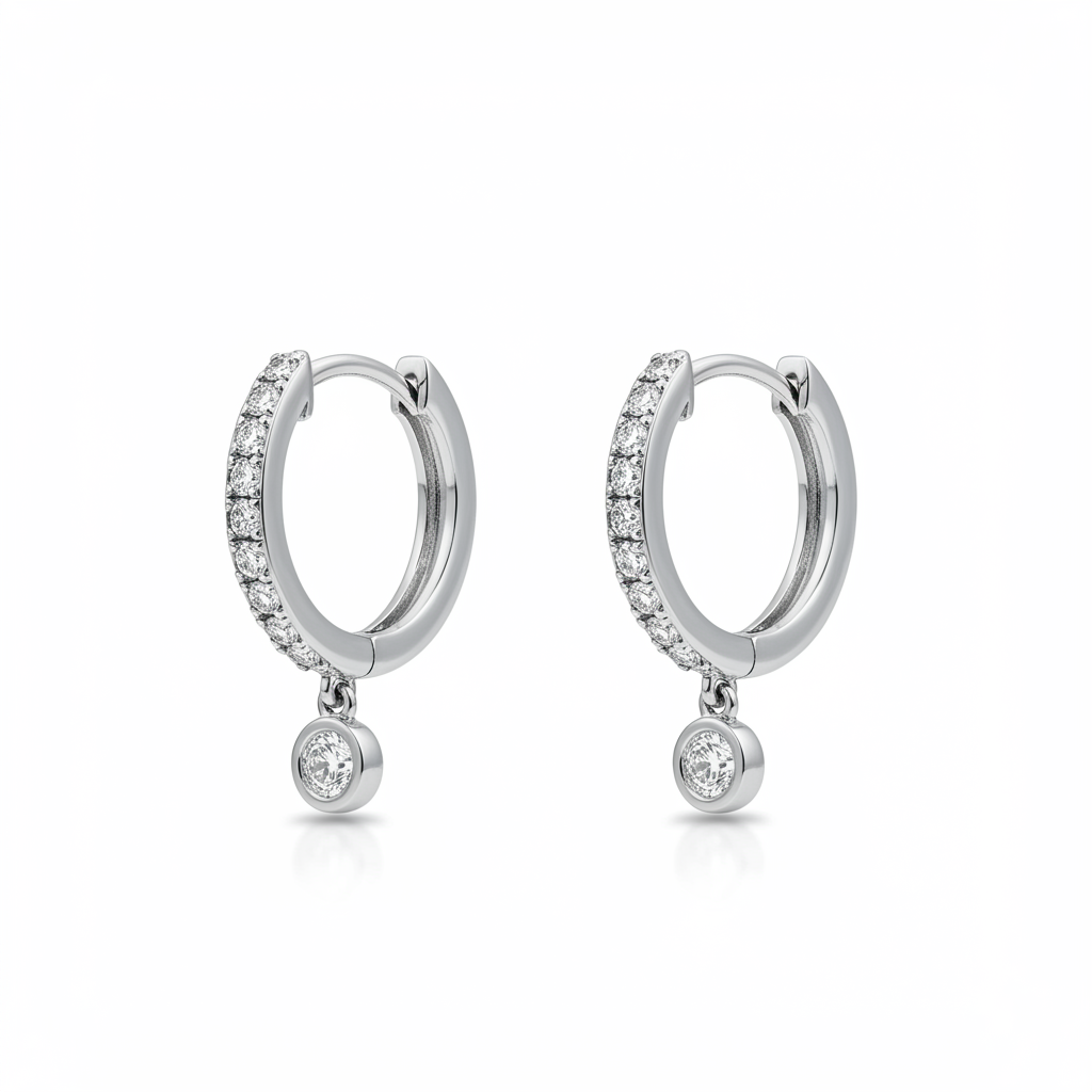 1 Carat Diamond Drop Hoop Earrings in Sterling Silver