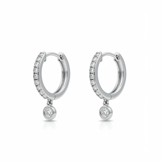 1 Carat Diamond Drop Hoop Earrings in Sterling Silver