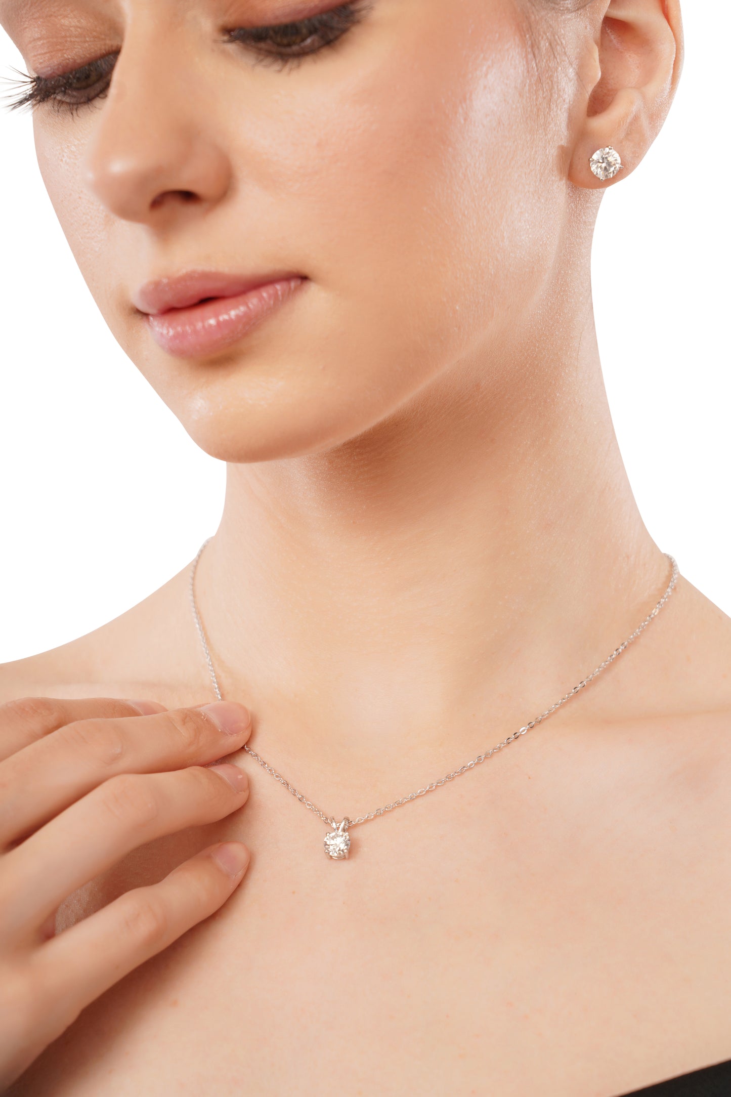 1 ct Classic Solitaire Diamond Pendant Necklace with 10k White Gold Chain | Timeless Sparkle for Elegance