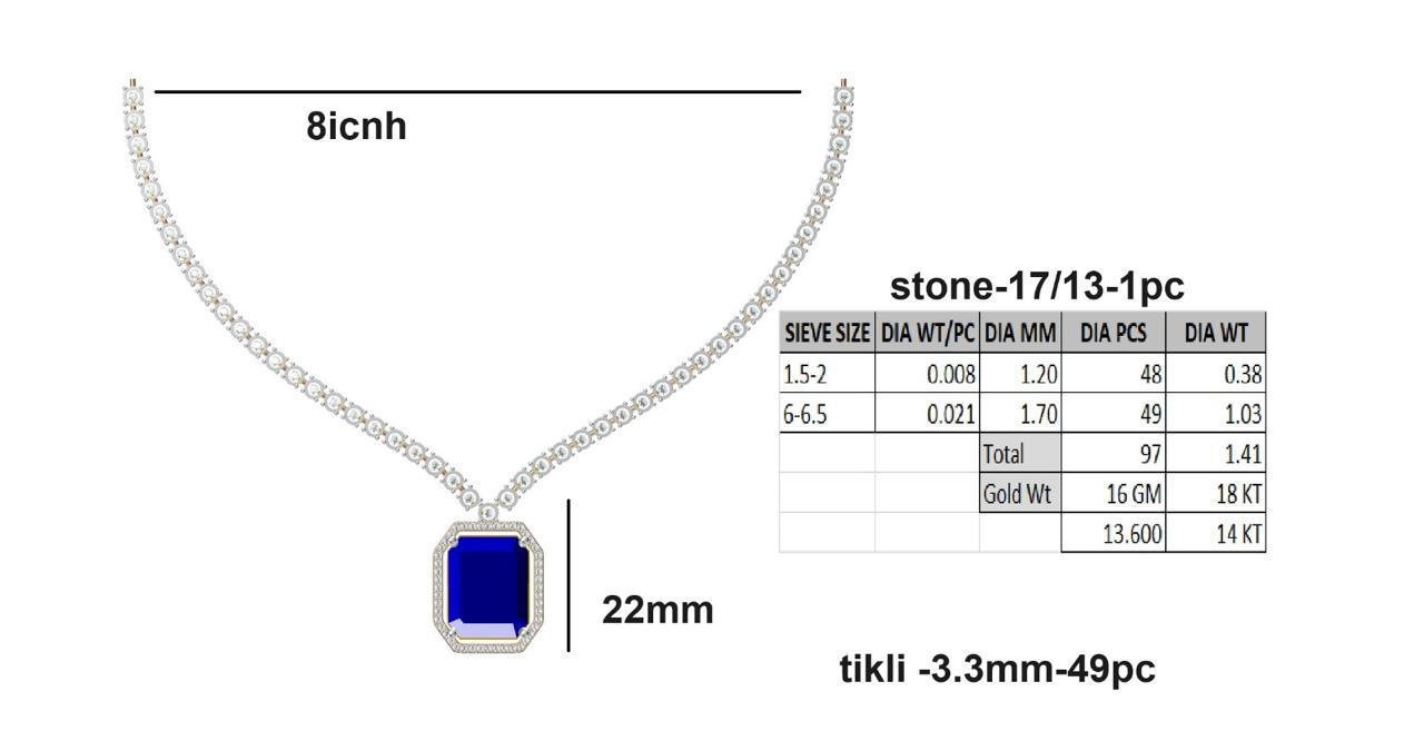 Royal Blue Emerald-Cut Pendant Necklace with Diamond Halo – 8-Inch Chain, 1.41 CTW Diamonds, 18KT Gold