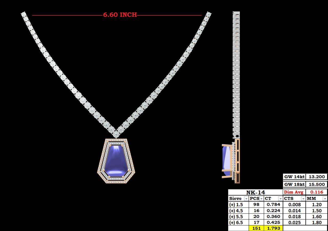 Designer Diamond Necklace with Geometric Blue Gemstone Pendant – 6.60” Length