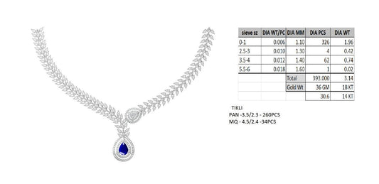 Elegant Leaf Motif Diamond Necklace with Blue Drop Pendant – 3.14 CTW, 18KT Gold