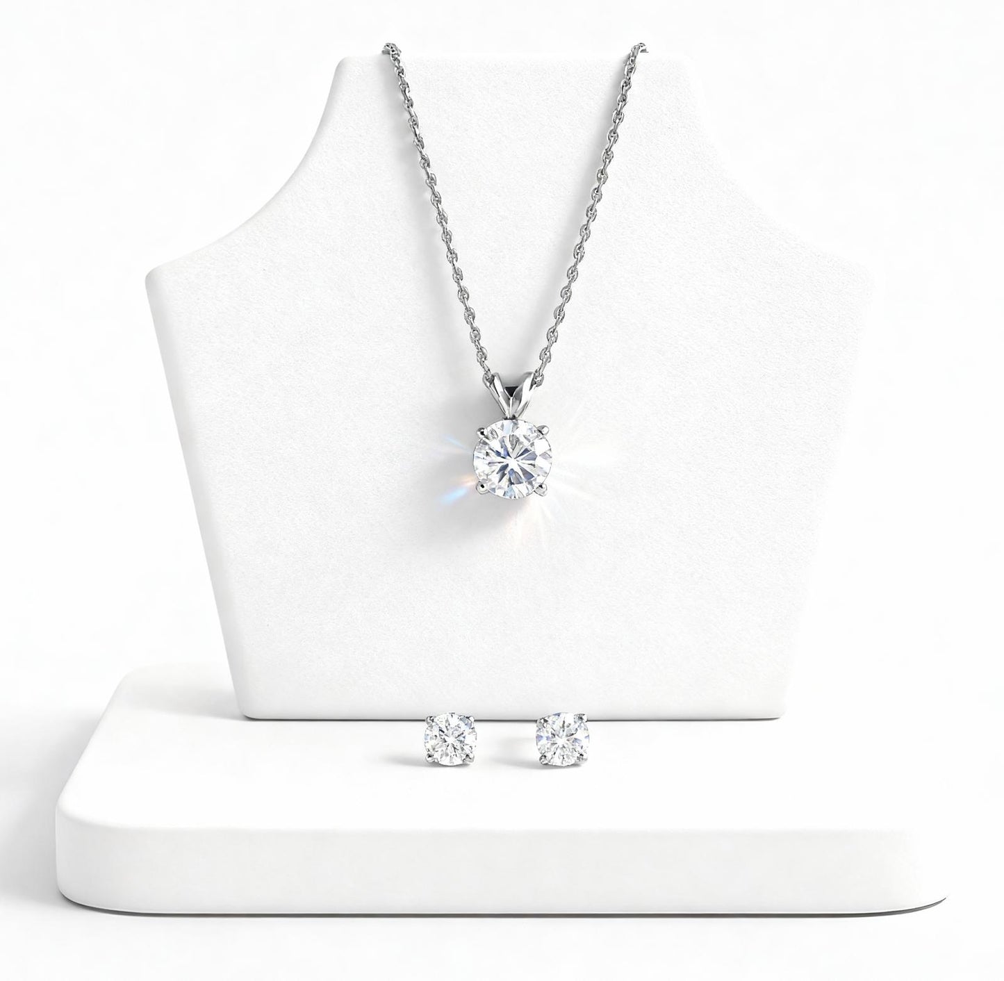 2 Carat Solitaire Pendant with Chain and Stud Earrings  in Sterling Silver with IGI Certificate