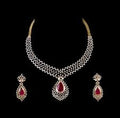 Ruby Red Drop Diamond Necklace with Triple Circular Motif – 8 Inch, 2.29 CTW, 18KT Gold