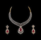 Ruby Red Drop Diamond Necklace with Triple Circular Motif – 8 Inch, 2.29 CTW, 18KT Gold