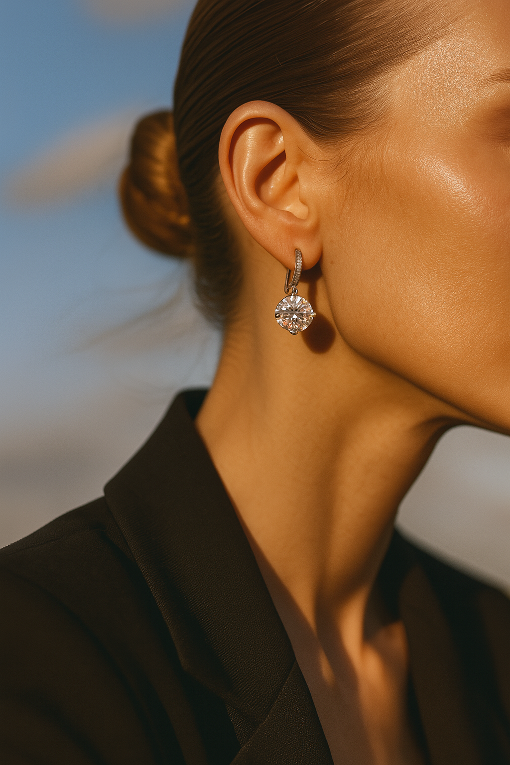 2 Carat Round-Cut Diamond Halo Drop Earrings in Gold