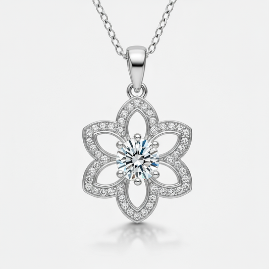 Flower Diamond Pendant with Chain 10K Gold