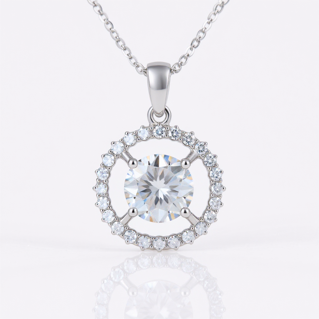 Elegant Halo Pendant with Chain in 10k Gold