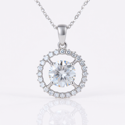 Elegant Halo Pendant with Chain in 10k Gold