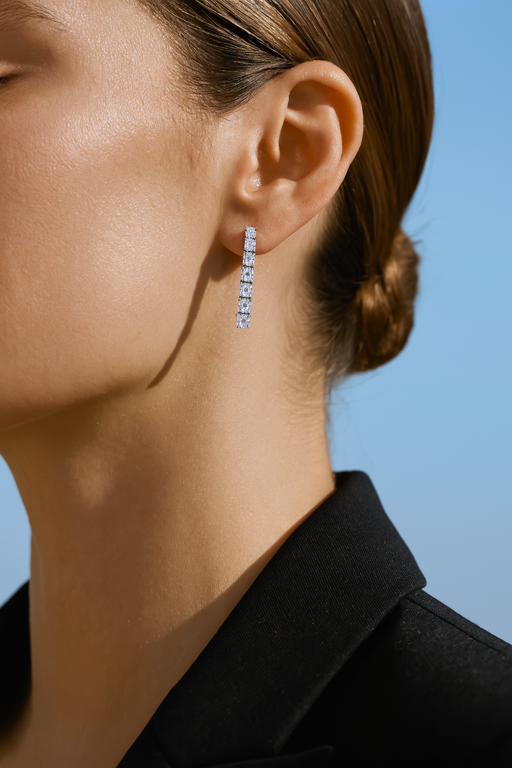 2 Carat Diamond Line Drop Earrings in Sterling Silver