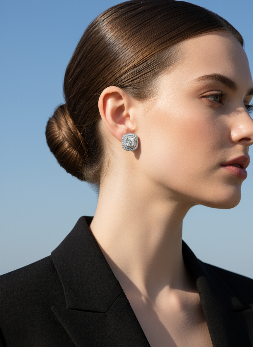 2 Carat Elegant Cushion Halo Earrings