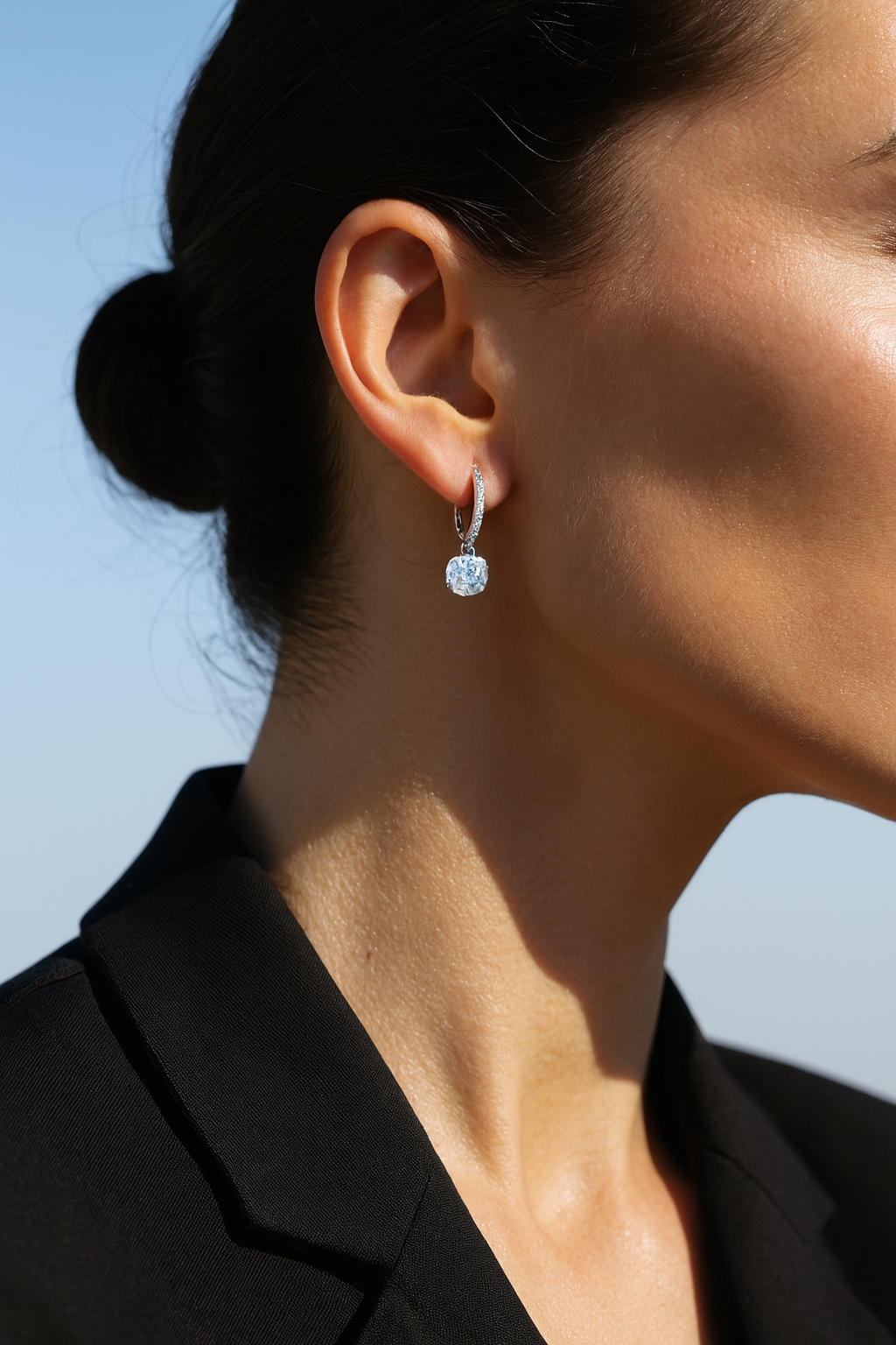 2 Carat Round-Cut Diamond Drop Hoop Earrings