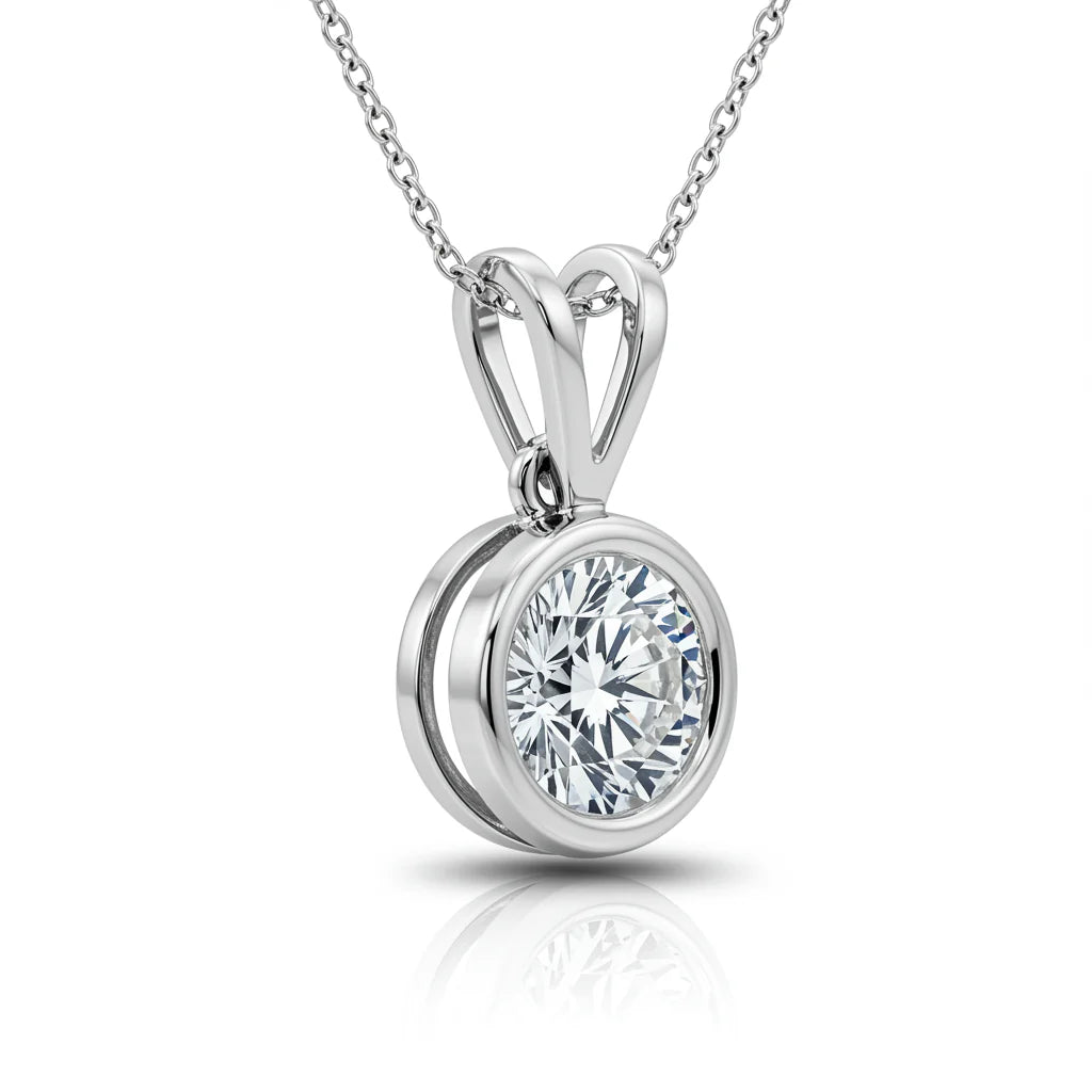 Bezel Round Solitaire Diamond Pendant Necklace
