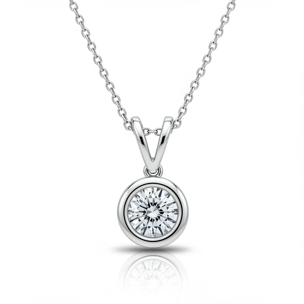 Bezel Round Solitaire Diamond Pendant Necklace
