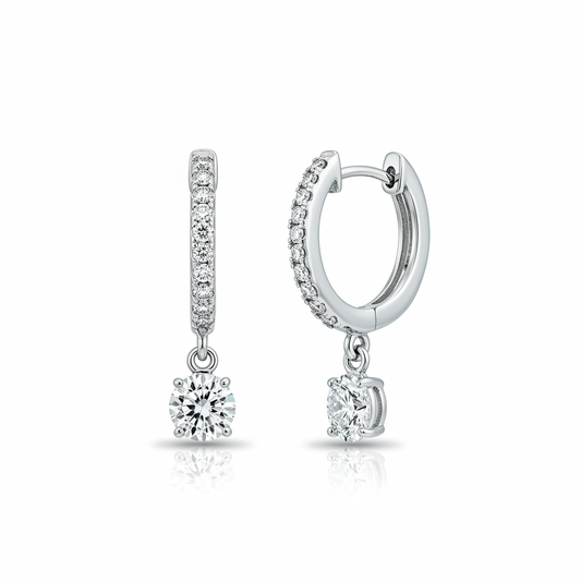 2 Carat Round-Cut Diamond Drop Hoop Earrings