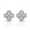 2 Carat, Colour D-E, Clarity VVS-VS, Clover-Cut Diamond Halo Stud Earrings in Sterling Silver