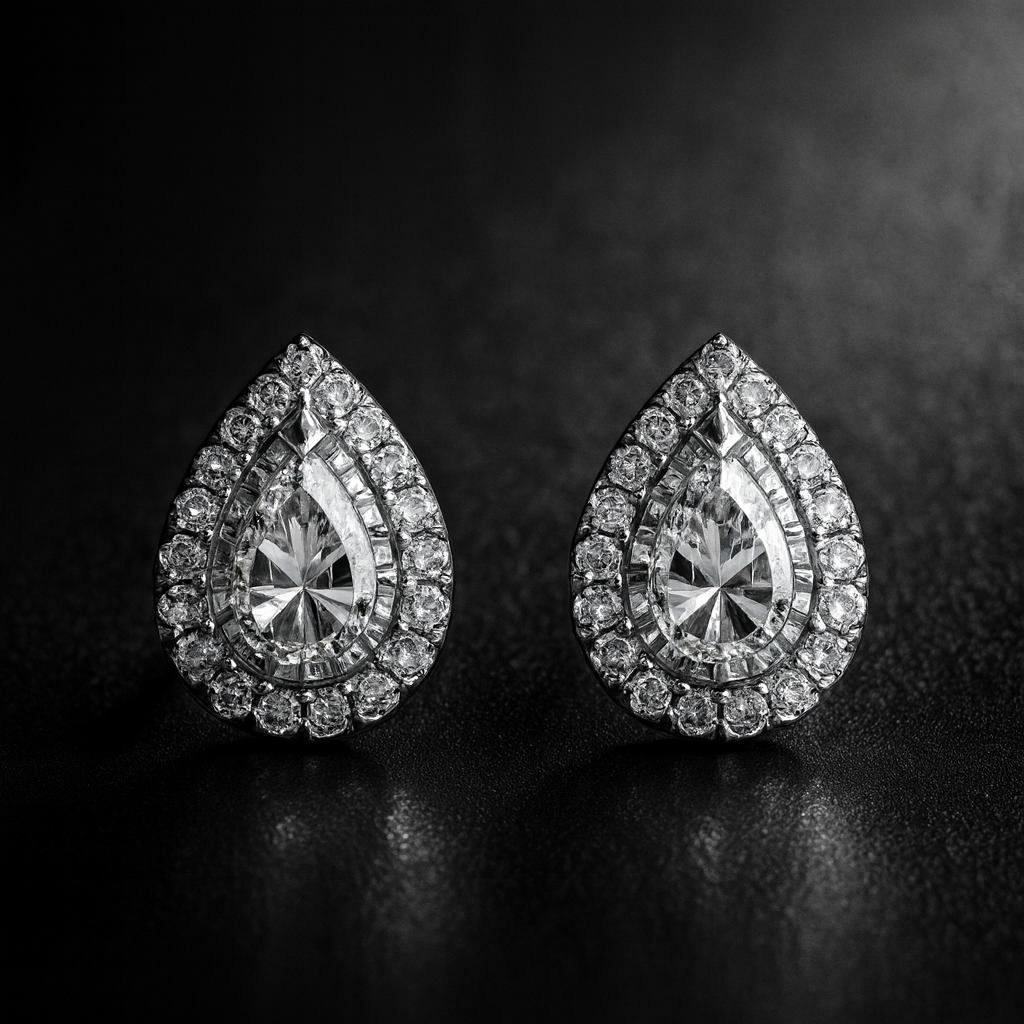 2 Carat Pear Halo Diamond Stud Earrings