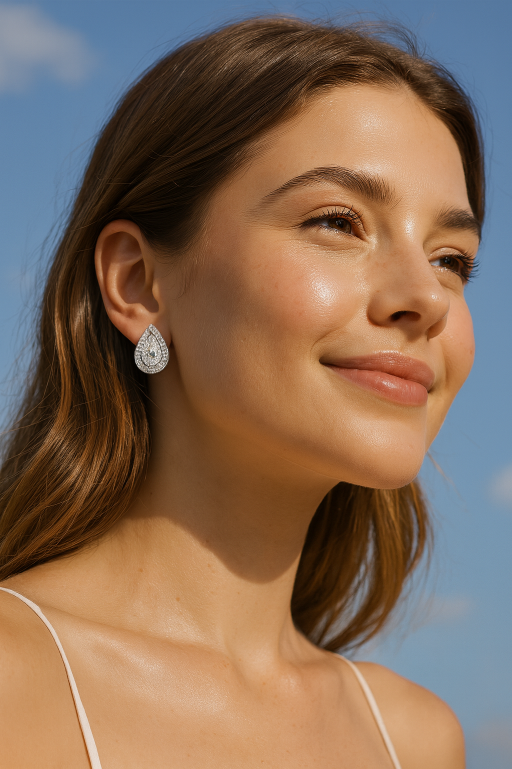 2 Carat Pear Halo Diamond Stud Earrings