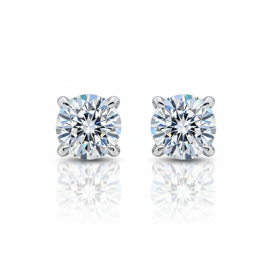 1 Carat, Colour D-E, Clarity VVS-VS, Round-Cut Diamond Solitaire Stud Earrings